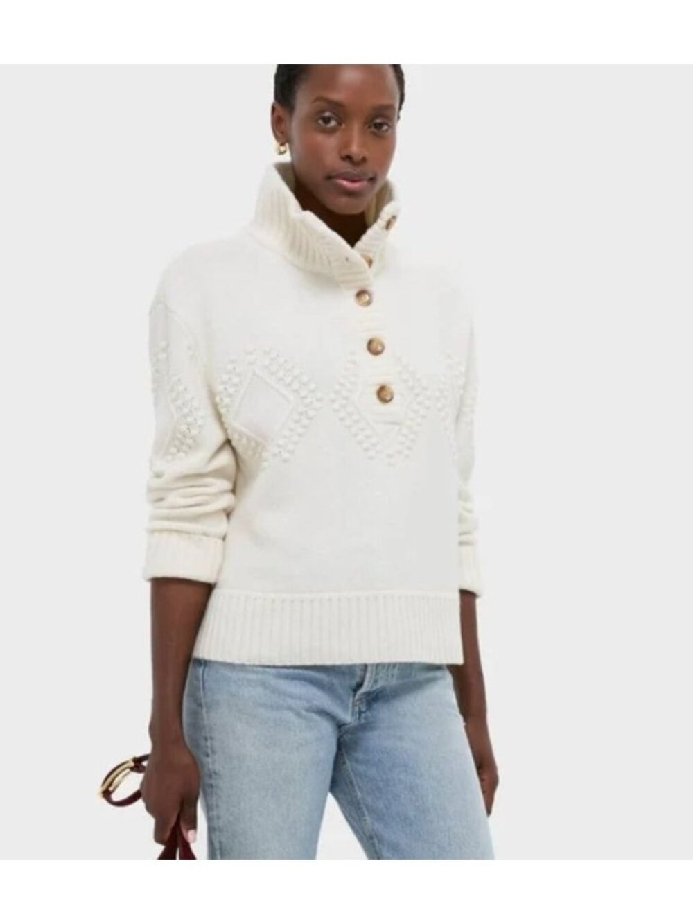 Tuckernuck Ivory Henry Button-Up Sweater 100% Wool Size Medium
